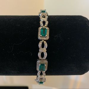 Vintage Inspired Green Gemstone and Sterling Silver Bracelet